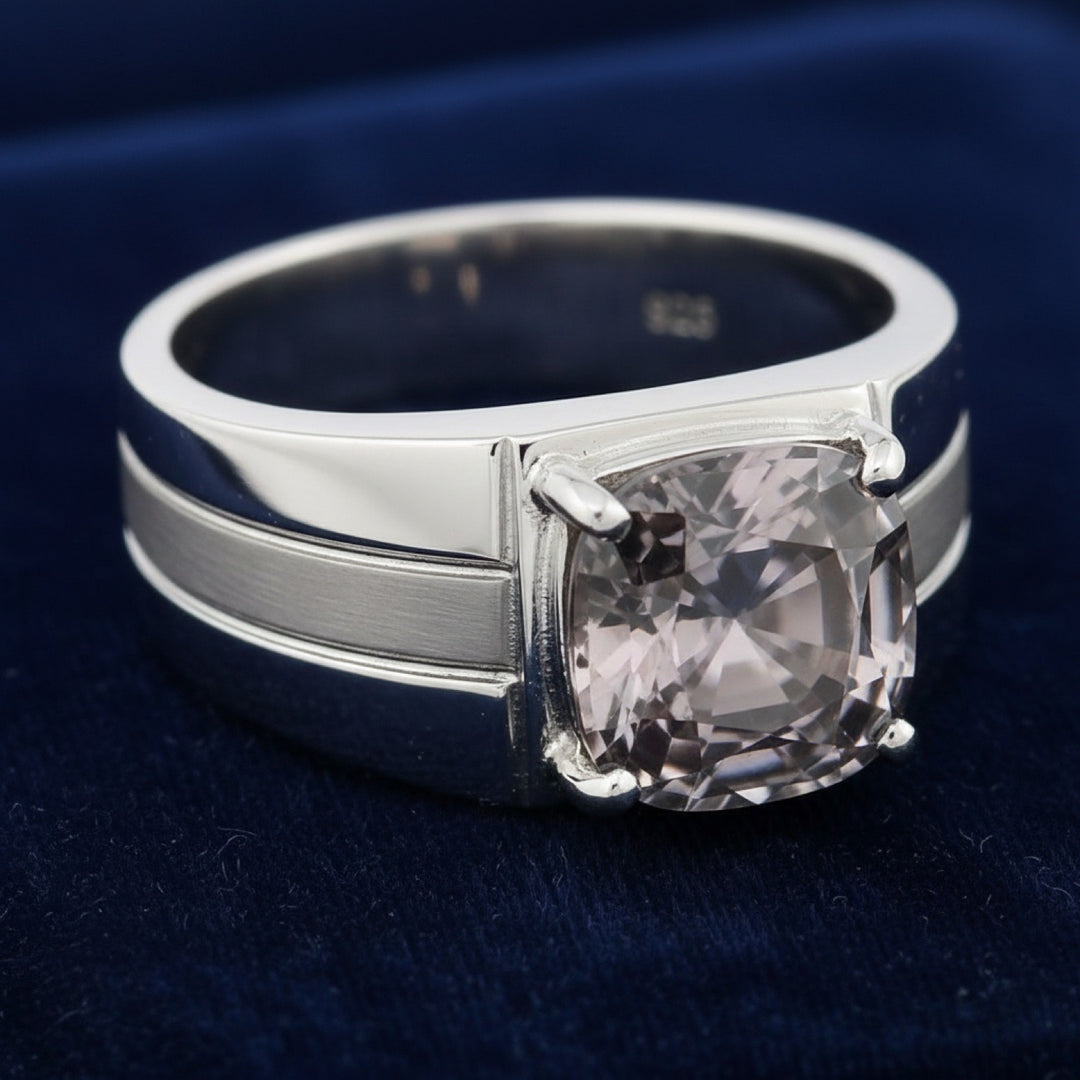 anillo de hombre de plata 925 con espinela grisaceo purpura natural 1.43ct corte cushion de Myanmar, joyería mexicana Gold Sh