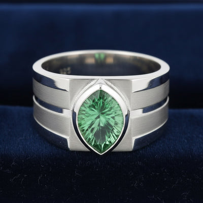 anillo de hombre de plata 925 con fluorita verde natural 5.70ct corte pera de Sin especificar, joyería mexicana Gold Shield