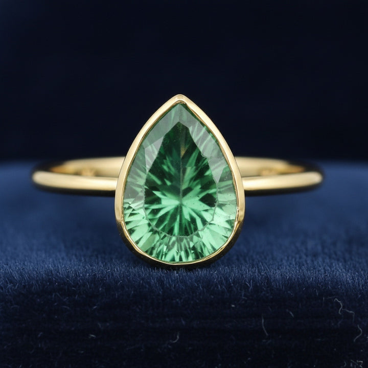 anillo de oro 14k con fluorita verde natural 5.70ct corte pera de Sin especificar, joyería mexicana Gold Shield