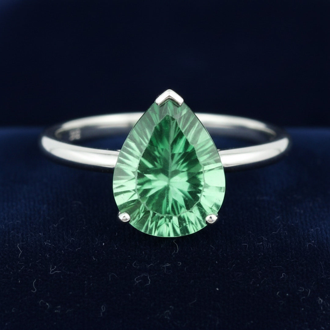 anillo de plata 925 con fluorita verde natural 5.70ct corte pera de Sin especificar, joyería mexicana Gold Shield
