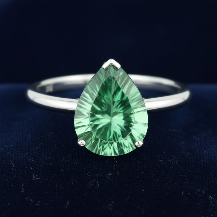anillo de plata 925 con fluorita verde natural 5.70ct corte pera de Sin especificar, joyería mexicana Gold Shield