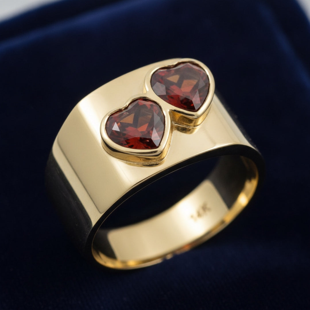 anillo de hombre de oro 14k con granate naranja rojizo natural 3.65ct corte corazon, joyería mexicana Gold Shield