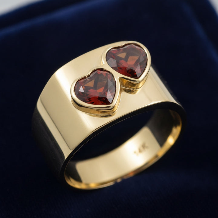 anillo de hombre de oro 14k con granate naranja rojizo natural 3.65ct corte corazon, joyería mexicana Gold Shield