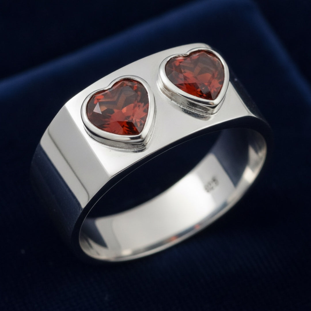 anillo de hombre de plata 925 con granate naranja rojizo natural 3.65ct corte corazon, joyería mexicana Gold Shield