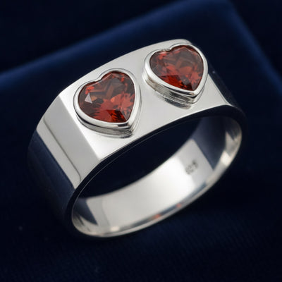 anillo de hombre de plata 925 con granate naranja rojizo natural 3.65ct corte corazon, joyería mexicana Gold Shield