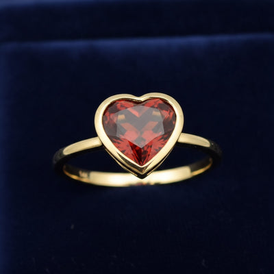 anillo oro 14k con granate naranja rojizo natural 3.65ct corte corazon, joyería mexicana Gold Shield