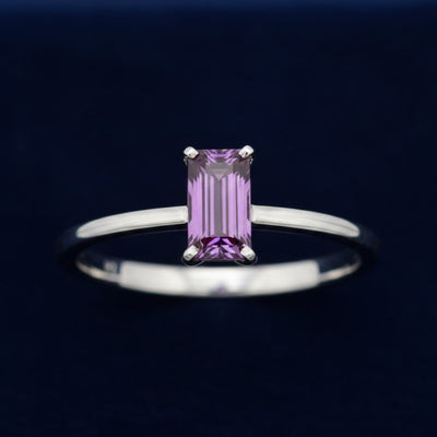 anillo plata 925 con granate rhodolita purpura neon natural 1.08ct corte baguette, joyería mexicana Gold Shield