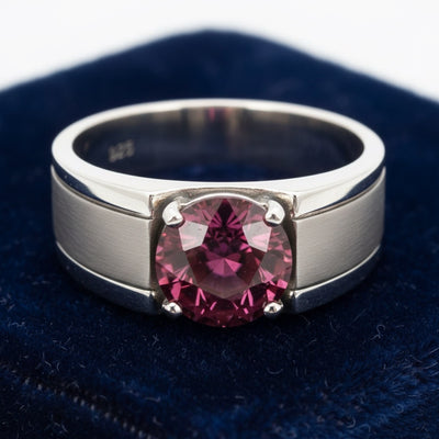 anillo de hombre de plata 925 con granate rhodolita purpureo rosa natural 1.29ct corte redonda de Africa, joyería mexicana Go