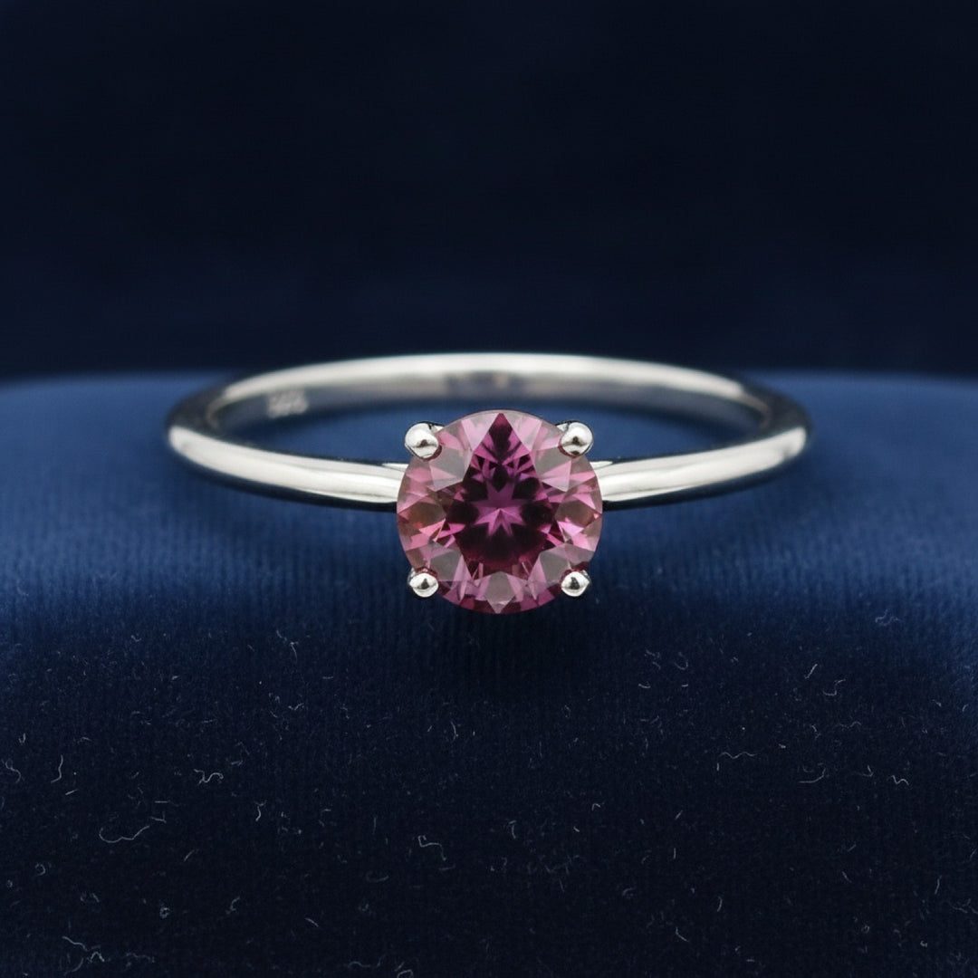 anillo de plata 925 con granate rhodolita purpureo rosa natural 1.29ct corte redonda de Africa, joyería mexicana Gold Shield