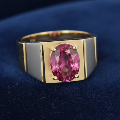 anillo de hombre de oro 14k con granate rhodolita purpureo rosa natural 2.17ct corte oval de Africa, joyería mexicana Gold Sh