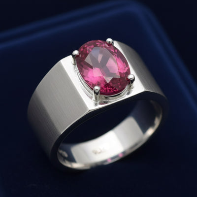 anillo de hombre de plata 925 con granate rhodolita purpureo rosa natural 2.17ct corte oval de Africa, joyería mexicana Gold 