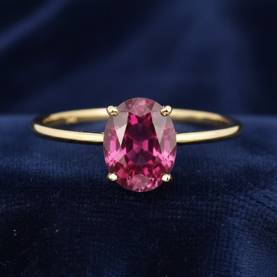 anillo de oro 14k con granate rhodolita purpureo rosa natural 2.17ct corte oval de Africa, joyería mexicana Gold Shield