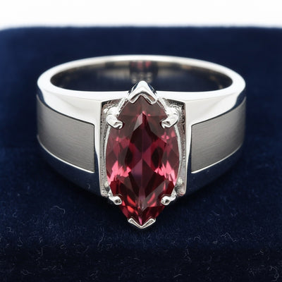 anillo de hombre de plata 925 con granate rhodolita rojizo rosa natural 5.09ct corte marquesa de Tanzania, joyería mexicana G
