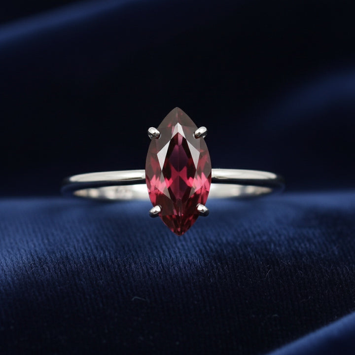 anillo de plata 925 con granate rhodolita rojizo rosa natural 5.09ct corte marquesa de Tanzania, joyería mexicana Gold Shield