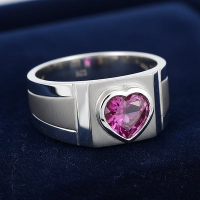 anillo de hombre de plata 925 con granate rhodolita rosa purpura natural 0.92ct corte corazon, joyería mexicana Gold Shield