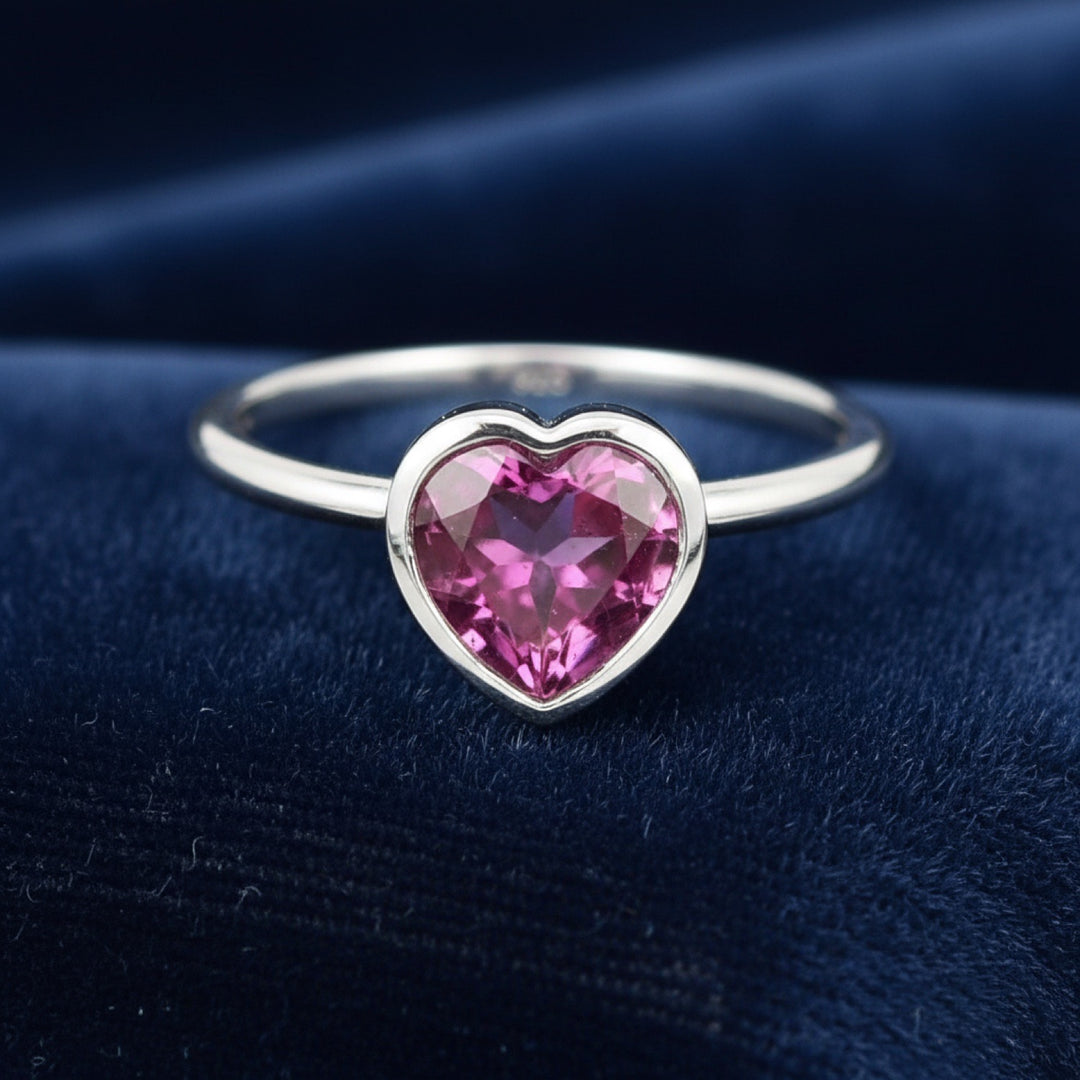 anillo plata 925 con granate rhodolita rosa purpura natural 0.92ct corte corazon, joyería mexicana Gold Shield