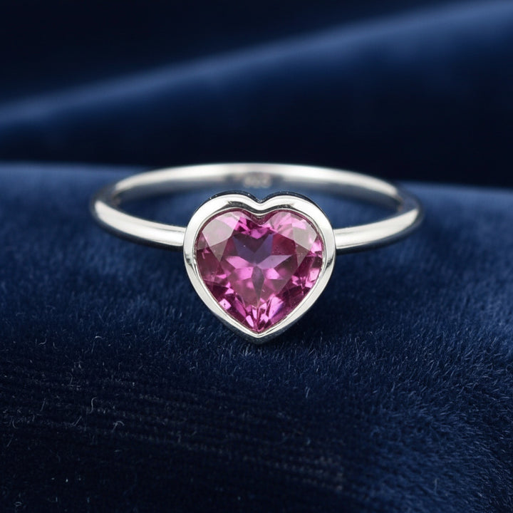 anillo plata 925 con granate rhodolita rosa purpura natural 0.92ct corte corazon, joyería mexicana Gold Shield