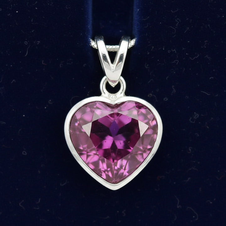 dije plata 925 con granate rhodolita rosa purpura natural 0.92ct corte corazon, joyería mexicana Gold Shield