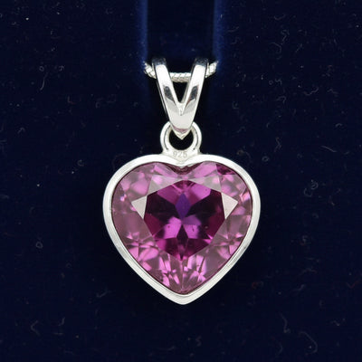 dije plata 925 con granate rhodolita rosa purpura natural 0.92ct corte corazon, joyería mexicana Gold Shield