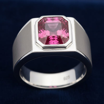 anillo de hombre de plata 925 con granate rhodolita rosa purpúreo natural 2.59ct corte octagonal brillante de Tanzania, joyer