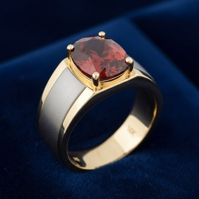 anillo de hombre de oro 14k con granate rojizo naranja natural 3.85ct corte oval, joyería mexicana Gold Shield