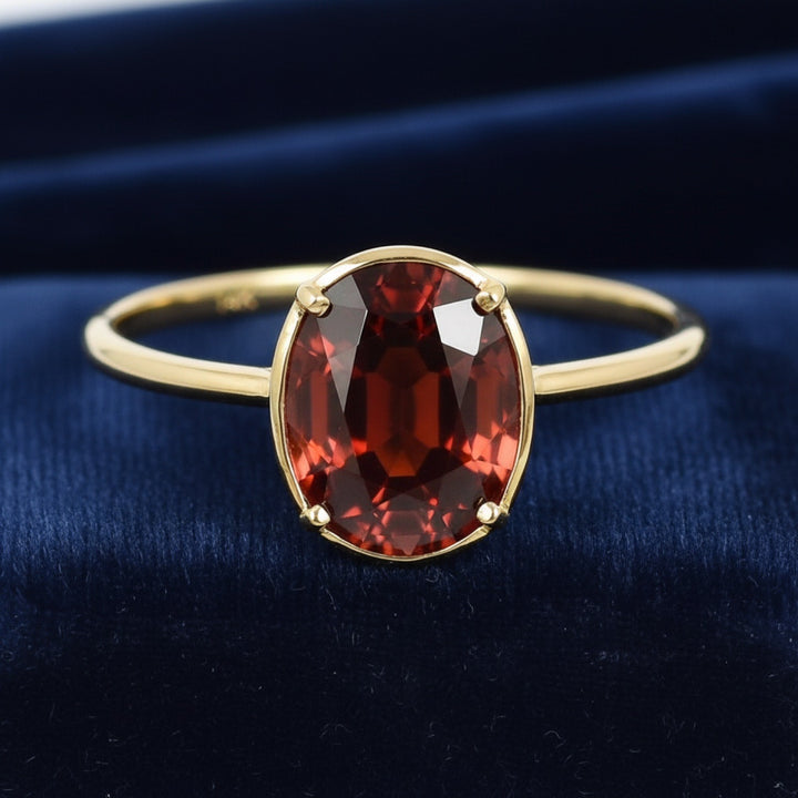 anillo oro 14k con granate rojizo naranja natural 3.85ct corte oval, joyería mexicana Gold Shield