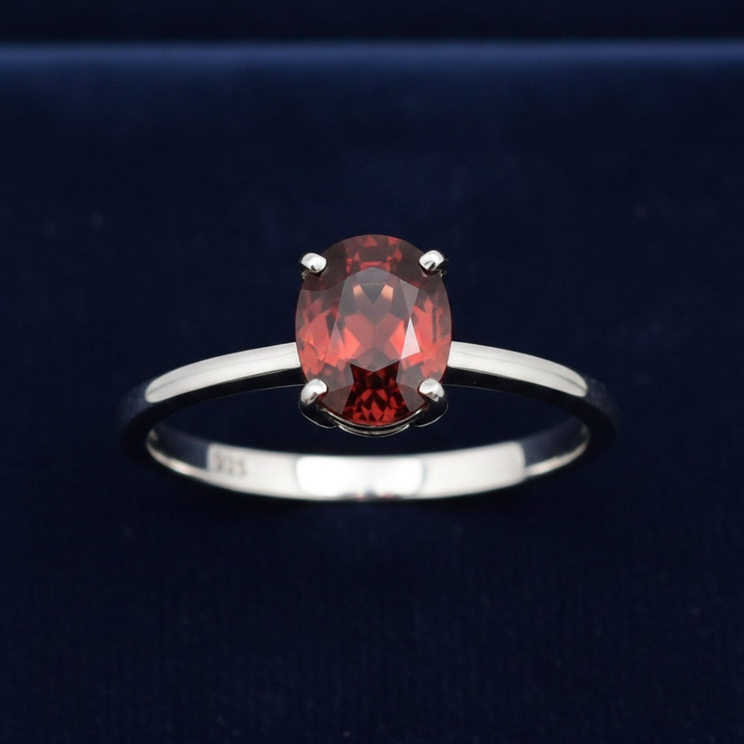 anillo plata 925 con granate rojizo naranja natural 3.85ct corte oval, joyería mexicana Gold Shield