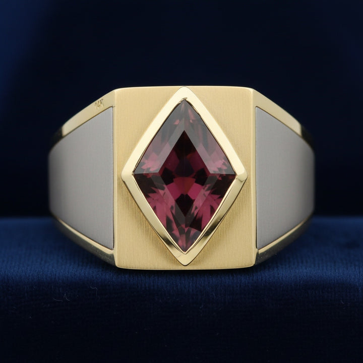 anillo de hombre de oro 14k con granate spessartita naranja medio natural 9.38ct corte kite (rombo) de Nigeria, joyería mexic