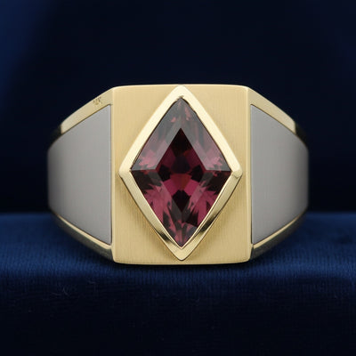anillo de hombre de oro 14k con granate spessartita naranja medio natural 9.38ct corte kite (rombo) de Nigeria, joyería mexic