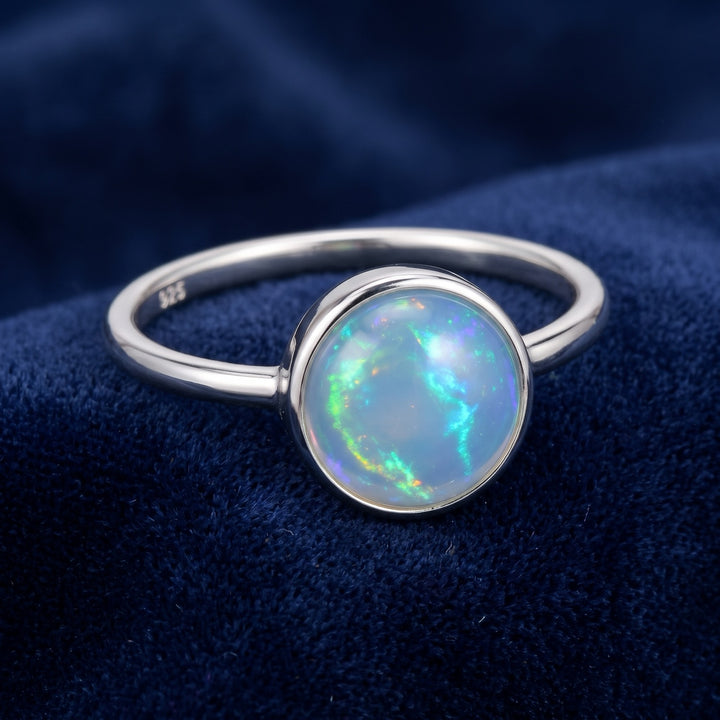 anillo plata 925 con ópalo blanco natural 1.66ct corte cabujón redondo, joyería mexicana Gold Shield