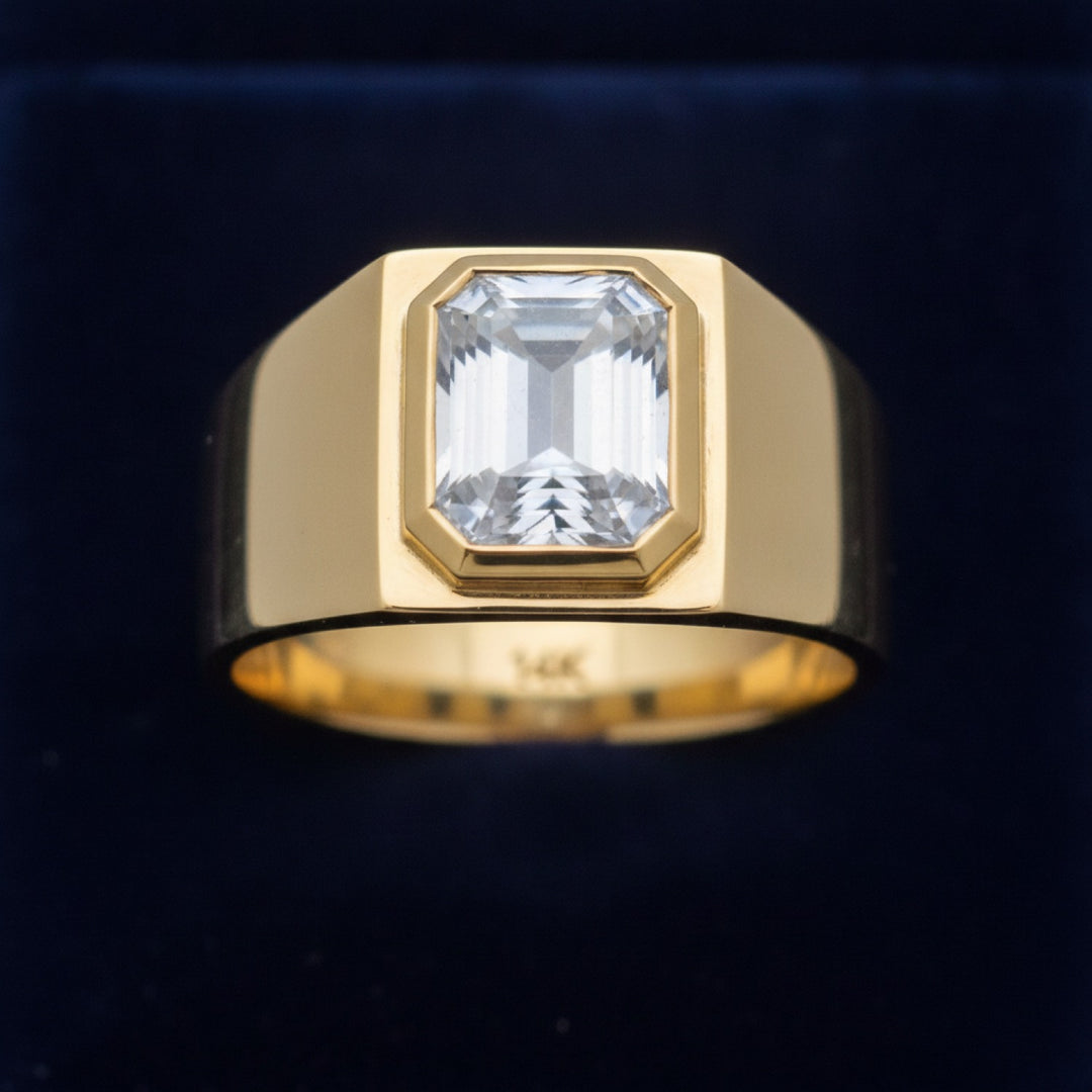 anillo de hombre de oro 14k con piedra de luna arcoiris natural 0.87ct corte octagono, joyería mexicana Gold Shield
