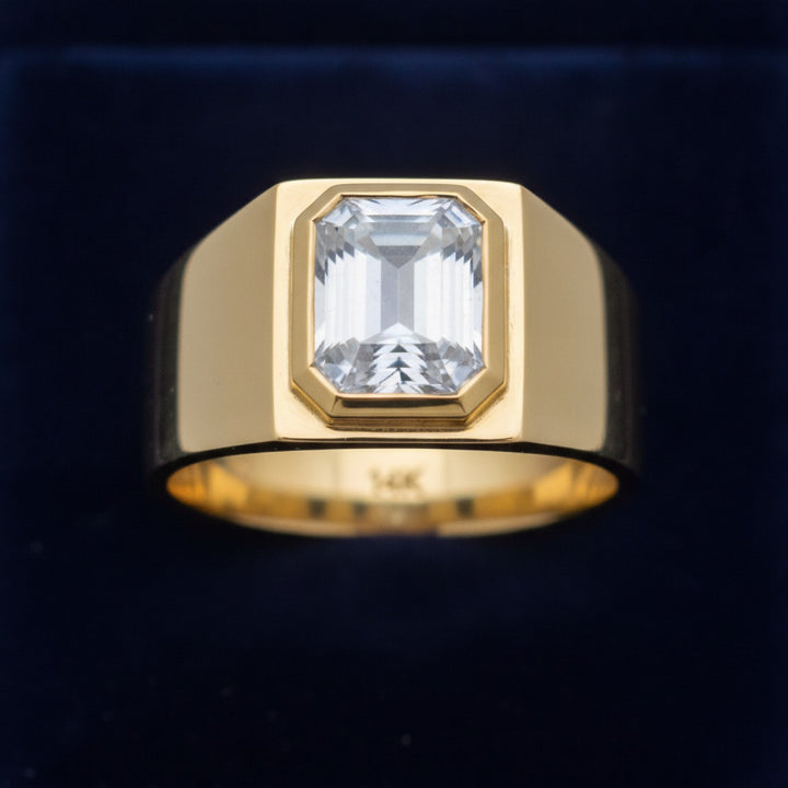 anillo de hombre de oro 14k con piedra de luna arcoiris natural 0.87ct corte octagono, joyería mexicana Gold Shield