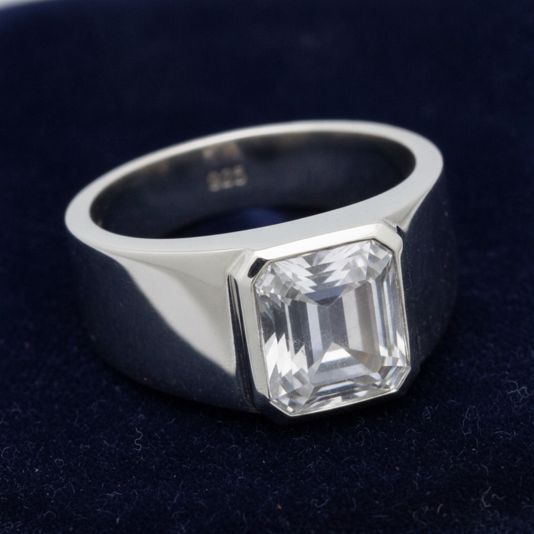 anillo de hombre de plata 925 con piedra de luna arcoiris natural 0.87ct corte octagono, joyería mexicana Gold Shield