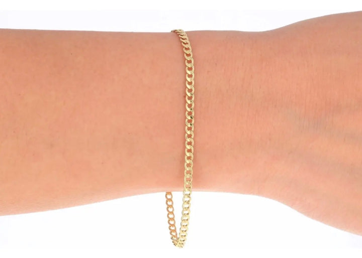 Pulsera de oro 10k para mujer puesta en la muñeca, eslabón barbado delgado