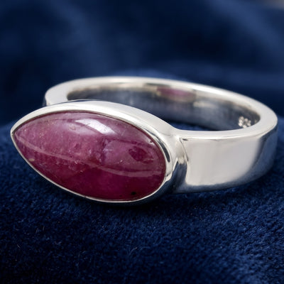 anillo de hombre de plata 925 con rubí rojo púrpura natural 6.35ct corte pera cabujón, joyería mexicana Gold Shield
