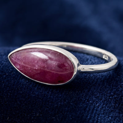 anillo plata 925 con rubí rojo púrpura natural 6.35ct corte pera cabujón, joyería mexicana Gold Shield