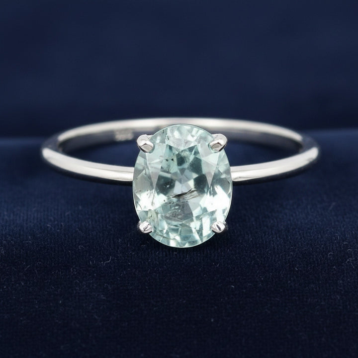 anillo de plata 925 con turmalina azulado verde natural 1.74ct corte oval de Africa, joyería mexicana Gold Shield
