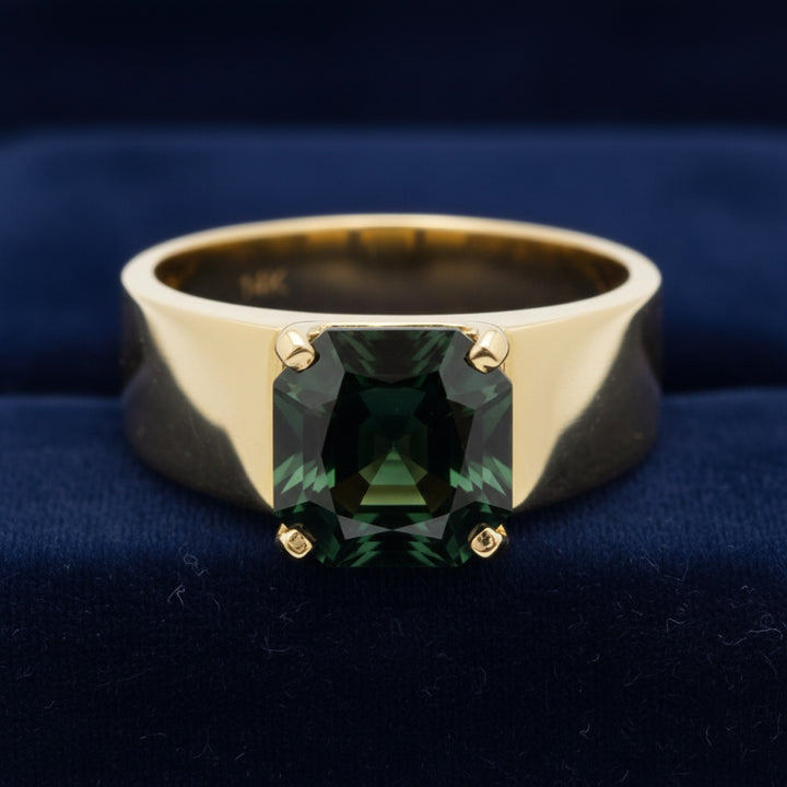 anillo de hombre de oro 14k con turmalina cromo verde intenso natural 1.38ct corte fancy de Tanzania, joyería mexicana Gold S