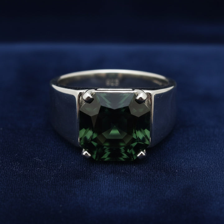 anillo de hombre de plata 925 con turmalina cromo verde intenso natural 1.38ct corte fancy de Tanzania, joyería mexicana Gold