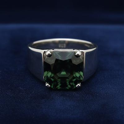 anillo de hombre de plata 925 con turmalina cromo verde intenso natural 1.38ct corte fancy de Tanzania, joyería mexicana Gold