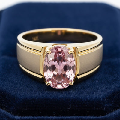 anillo de hombre de oro 14k con turmalina rosa natural 0.47ct corte oval, joyería mexicana Gold Shield