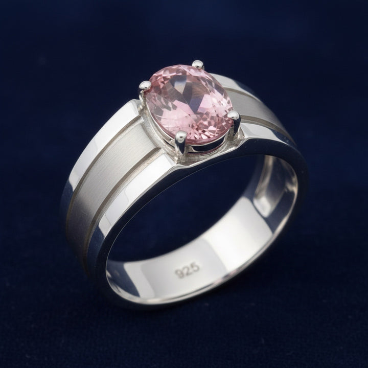 anillo de hombre de plata 925 con turmalina rosa natural 0.47ct corte oval, joyería mexicana Gold Shield