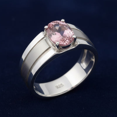 anillo de hombre de plata 925 con turmalina rosa natural 0.47ct corte oval, joyería mexicana Gold Shield