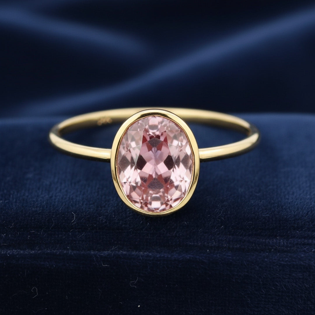 anillo oro 14k con turmalina rosa natural 0.47ct corte oval, joyería mexicana Gold Shield