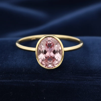 anillo oro 14k con turmalina rosa natural 0.47ct corte oval, joyería mexicana Gold Shield