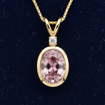 dije oro 14k con turmalina rosa natural 0.47ct corte oval, joyería mexicana Gold Shield