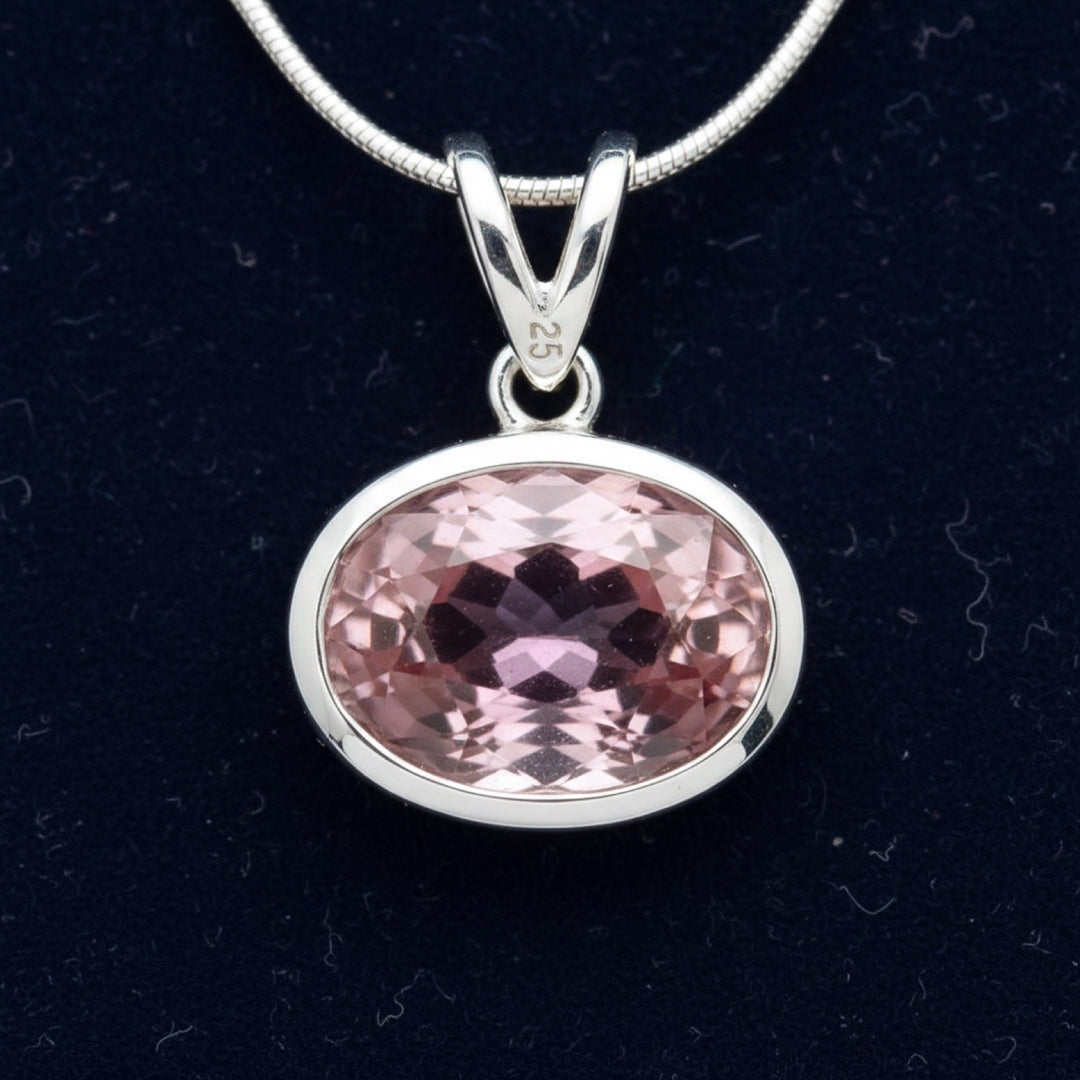 dije plata 925 con turmalina rosa natural 0.47ct corte oval, joyería mexicana Gold Shield