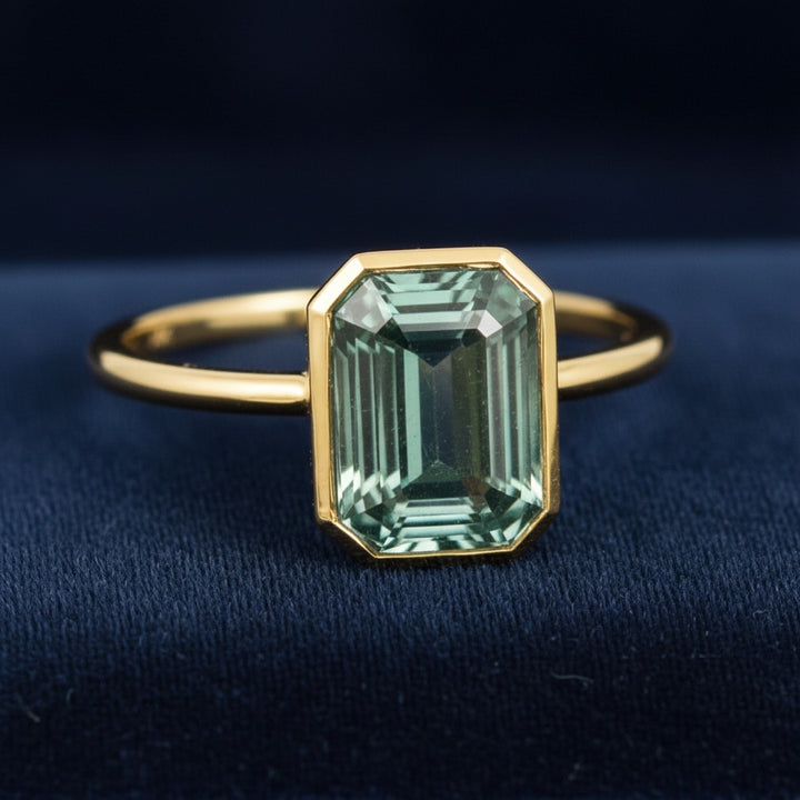 anillo oro 14k con turmalina verde natural 0.98ct corte octagon, joyería mexicana Gold Shield