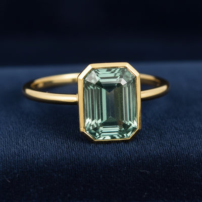 anillo oro 14k con turmalina verde natural 0.98ct corte octagon, joyería mexicana Gold Shield