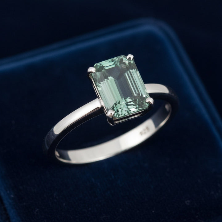 anillo plata 925 con turmalina verde natural 0.98ct corte octagon, joyería mexicana Gold Shield